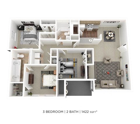 a floor plan of a 3 bedroom 1 bath apartment